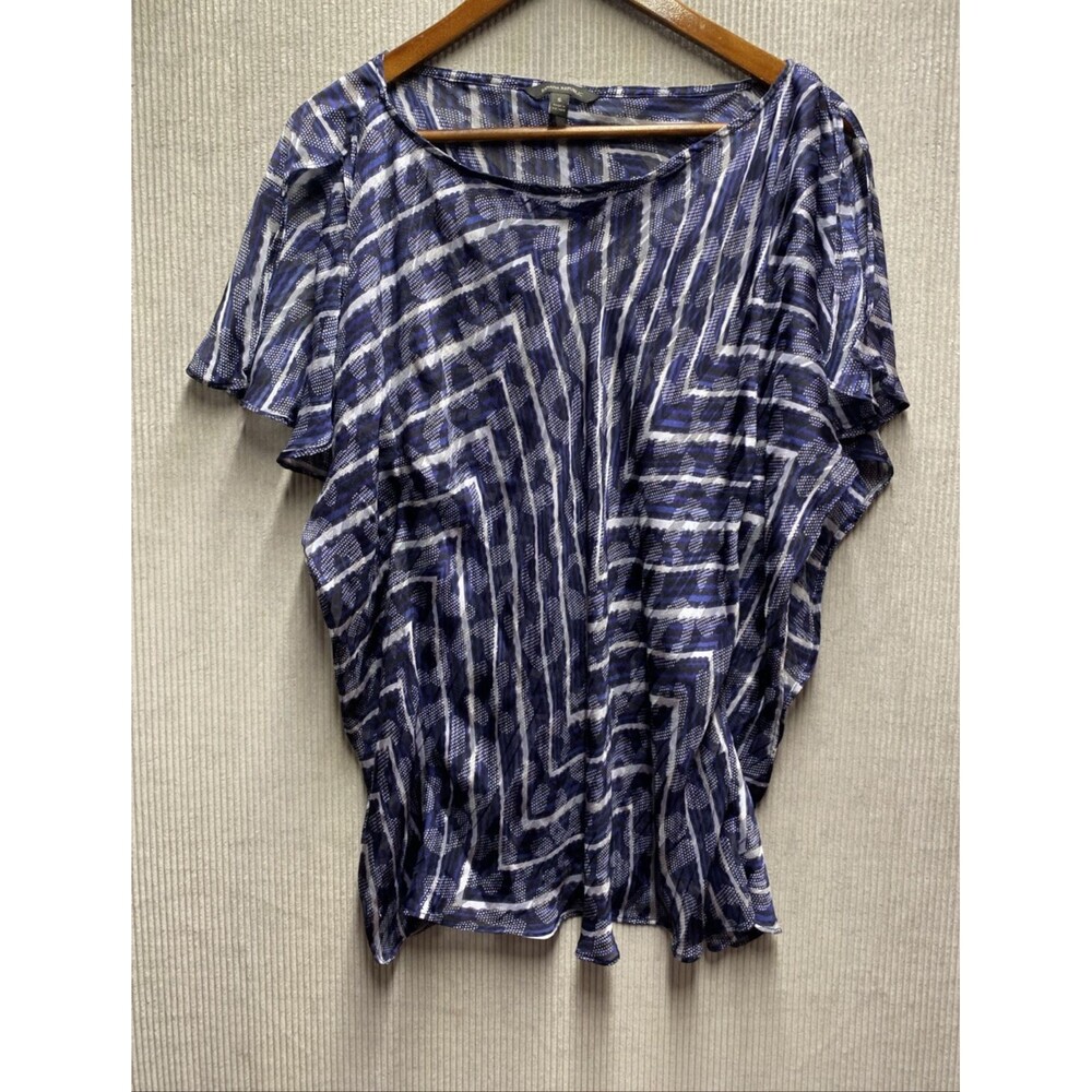 Banana Republic Womens Popover Blouse S Blue White Chevron Animal Print Career